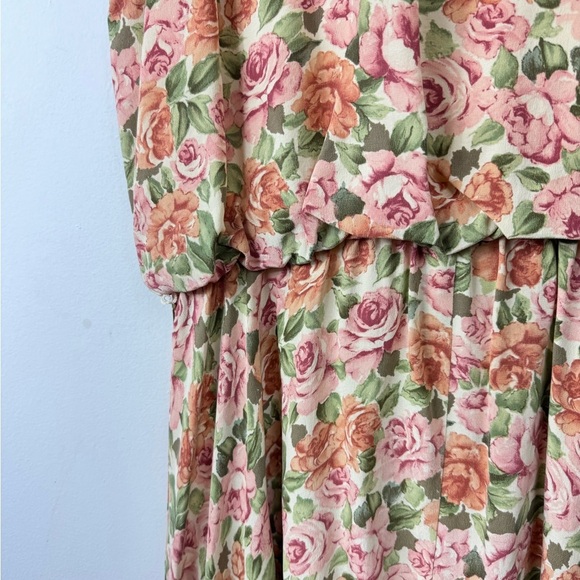 Vintage Adrianna Papell Size 10M 100% Silk Floral Maxi Dress Blouson Cottage - Picture 3 of 7